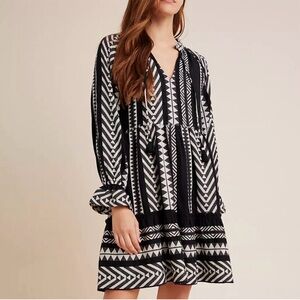 ANTHROPOLOGIE Dominique Tunic Dress Boho Black White Size Small Petite